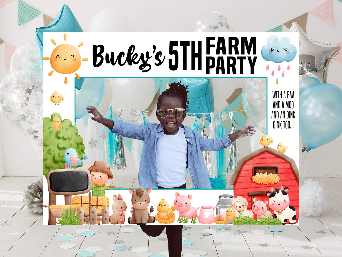 Farm Party Photo Frame, DIY Animal Theme Party, Personalized Photo booth Selfie Frame