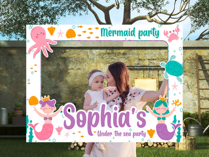 Mermaid Party Photo Frame, DIY Under The Sea Theme Party, Personalized Photo Booth Selfie Frame