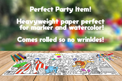 Carnival, Vintage Circus Birthday Sheet, Jumbo Coloring Book Pages, Circus Theme Giant Coloring Poster