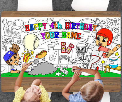 Baseball Coloring Page, Custom Baseball Birthday Sheet, Jumbo Coloring Book Pages, Personalized Theme Giant Coloring Poster
