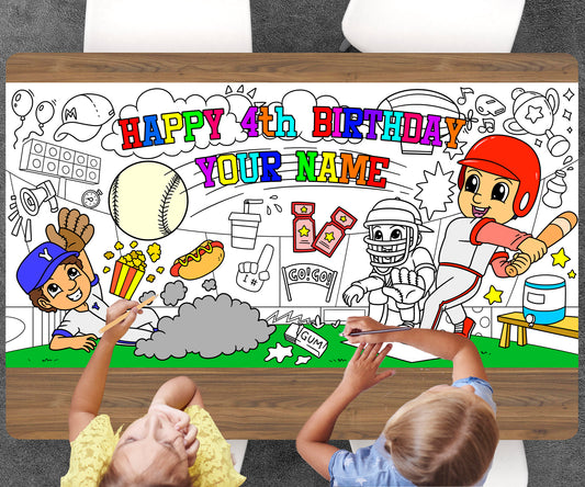 Baseball Coloring Page, Custom Baseball Birthday Sheet, Jumbo Coloring Book Pages, Personalized Theme Giant Coloring Poster