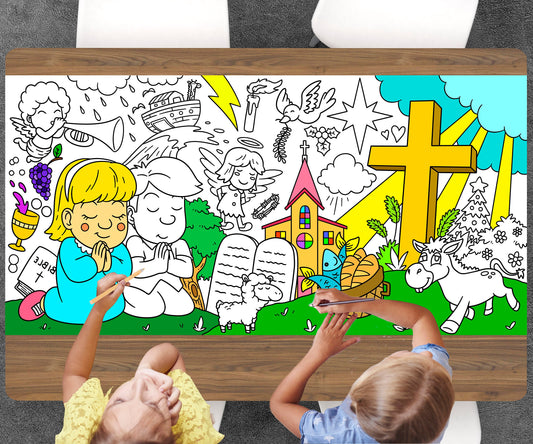 Bible Coloring Page, Custom Christian Activity Sheet, Jumbo Coloring Book Pages, Personalized Theme Giant Coloring Poster