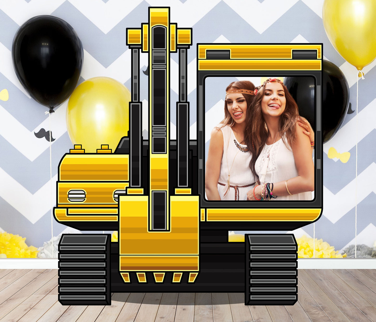 Excavator Photo Prop, Car Theme Party DIY Party Prop, Photo Booth Selfie Frame