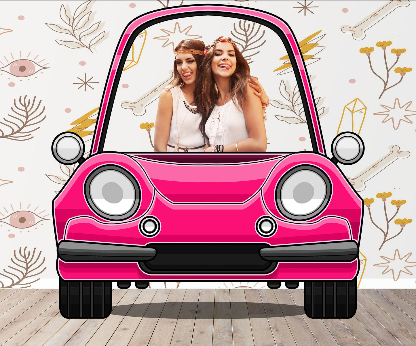 Pink Vintage Car Photo Prop, SUV Vehicle Theme, DIY Party Prop, Photo Booth Selfie Frame
