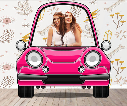 Pink Vintage Car Photo Prop, SUV Vehicle Theme, DIY Party Prop, Photo Booth Selfie Frame