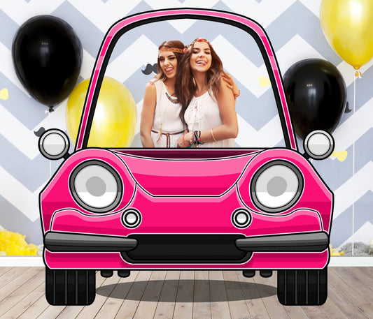 Pink Vintage Car Photo Prop, SUV Vehicle Theme, DIY Party Prop, Photo Booth Selfie Frame