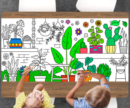 Indoor Plants Coloring Page, Custom Plants Activity Sheet, Jumbo Coloring Book Pages, Personalized Theme Giant Coloring Poster