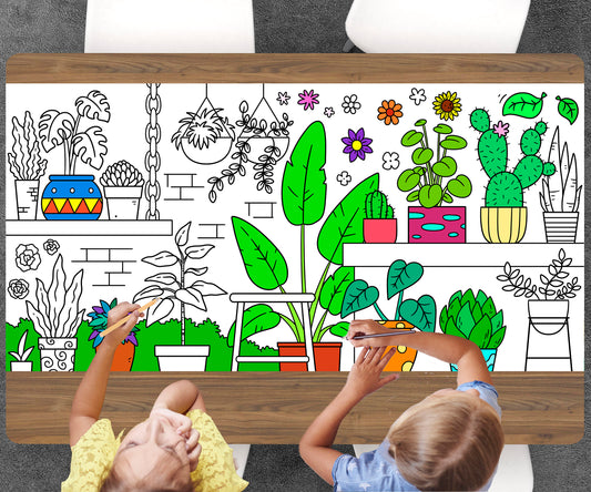Indoor Plants Coloring Page, Custom Plants Activity Sheet, Jumbo Coloring Book Pages, Personalized Theme Giant Coloring Poster