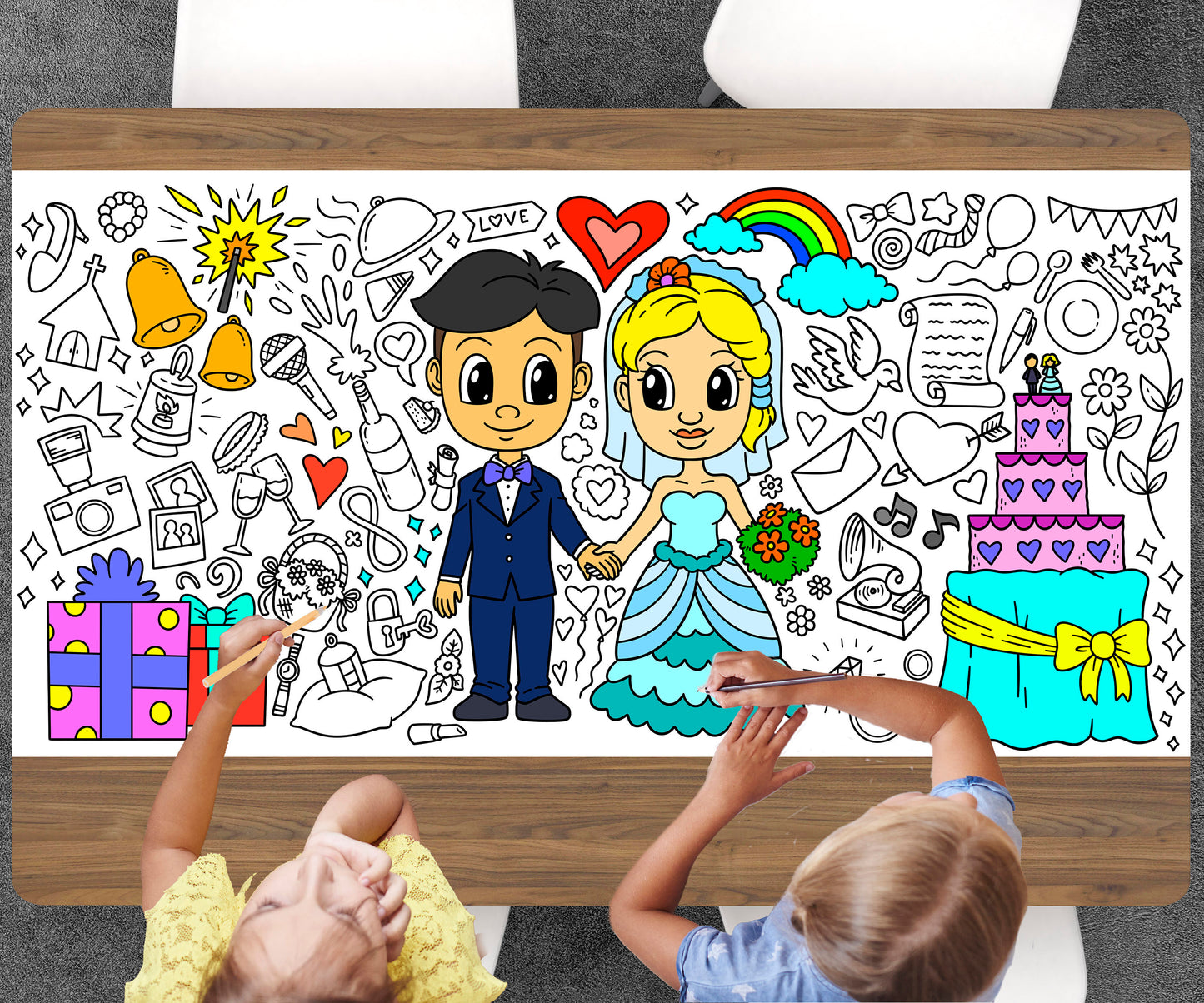 Wedding Coloring Page, Custom Wedding Activity Sheet, Jumbo Coloring Book Pages, Personalized Theme Giant Coloring Poster