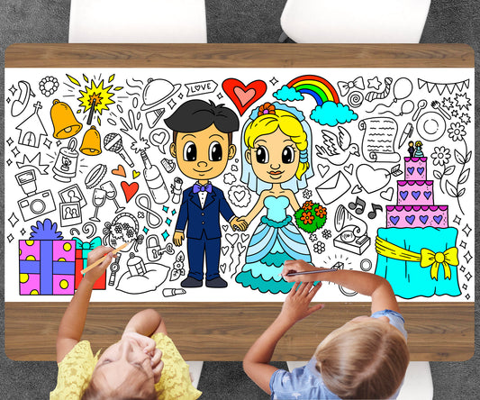 Wedding Coloring Page, Custom Wedding Activity Sheet, Jumbo Coloring Book Pages, Personalized Theme Giant Coloring Poster
