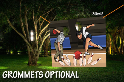 Bowling Theme Face Cutout, 36x42" Photo Stand-in, Party Selfie Photo Prop, Sports Theme