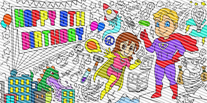 Superhero Coloring Page, Customized Superhero Birthday Sheet, Jumbo Coloring Book Pages, Personalized Theme Giant Coloring Poster