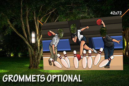 Bowling Theme Face Cutout, 42x72" Photo Stand-in, Party Selfie Photo Prop, Sports Theme