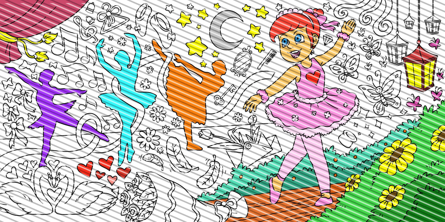Ballet Coloring Page, Dancing Girl Coloring Sheet, Jumbo Coloring Book Pages, Personalized Theme Giant Coloring Poster