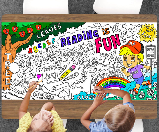 Reading Is Fun Coloring Page, Coloring Sheet For Kids, Jumbo Coloring Book Pages, Personalized Theme Giant Coloring Poster