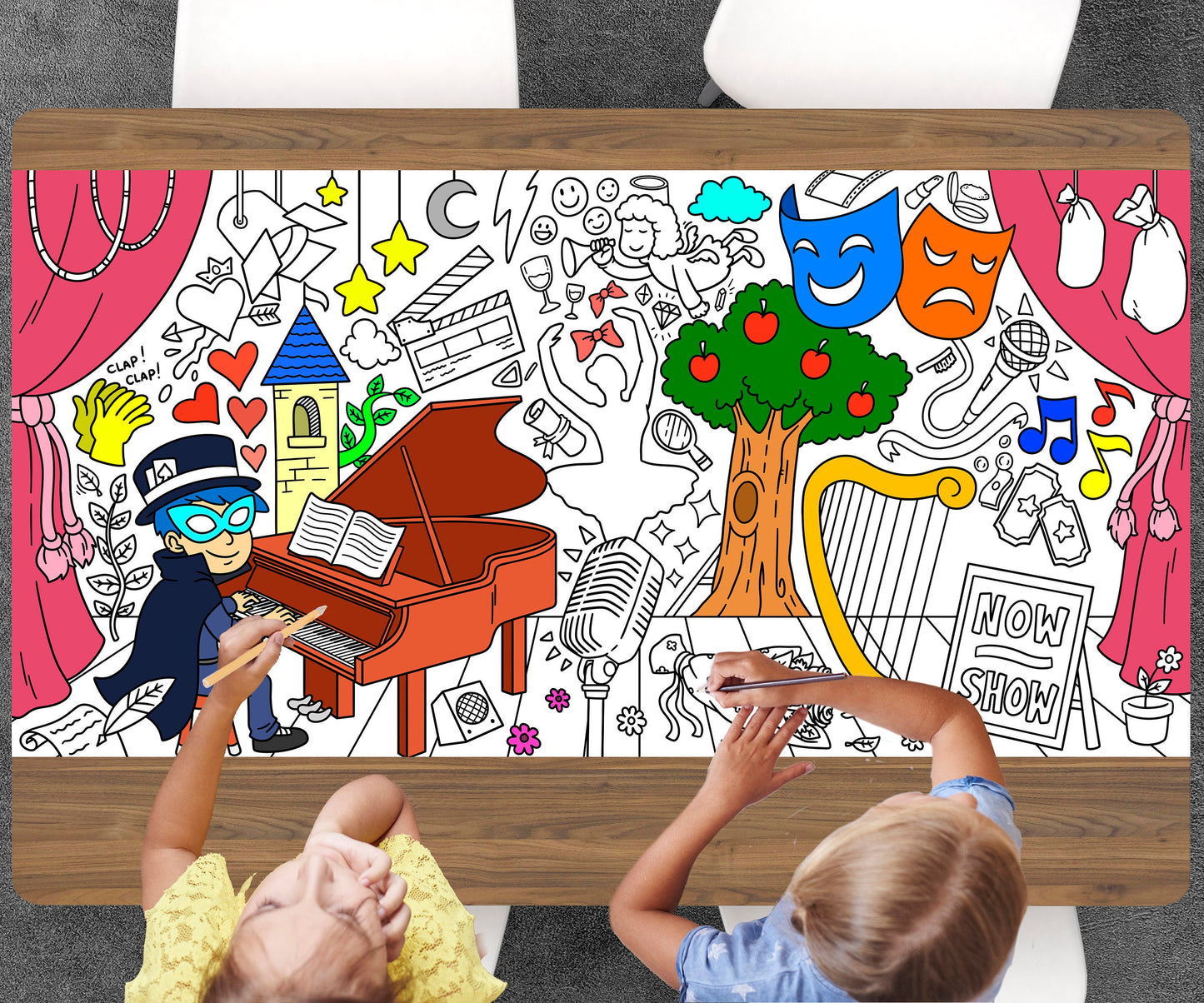 Theater Themed Coloring Page, Coloring Sheet For Kids, Jumbo Coloring Book Pages, Personalized Theme Giant Coloring Poster