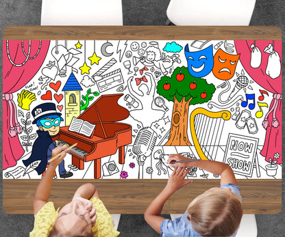Theater Themed Coloring Page, Coloring Sheet For Kids, Jumbo Coloring Book Pages, Personalized Theme Giant Coloring Poster