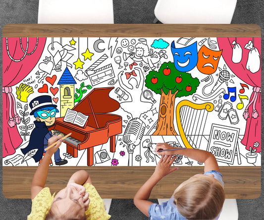 Theater Themed Coloring Page, Coloring Sheet For Kids, Jumbo Coloring Book Pages, Personalized Theme Giant Coloring Poster