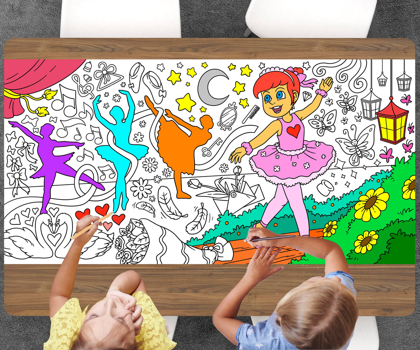 Ballet Coloring Page, Dancing Girl Coloring Sheet, Jumbo Coloring Book Pages, Personalized Theme Giant Coloring Poster