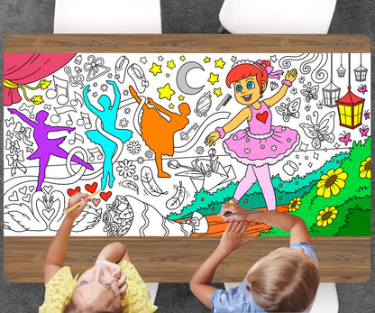 Ballet Coloring Page, Dancing Girl Coloring Sheet, Jumbo Coloring Book Pages, Personalized Theme Giant Coloring Poster