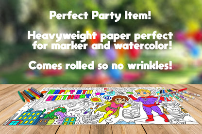 Superhero Coloring Page, Customized Superhero Birthday Sheet, Jumbo Coloring Book Pages, Personalized Theme Giant Coloring Poster