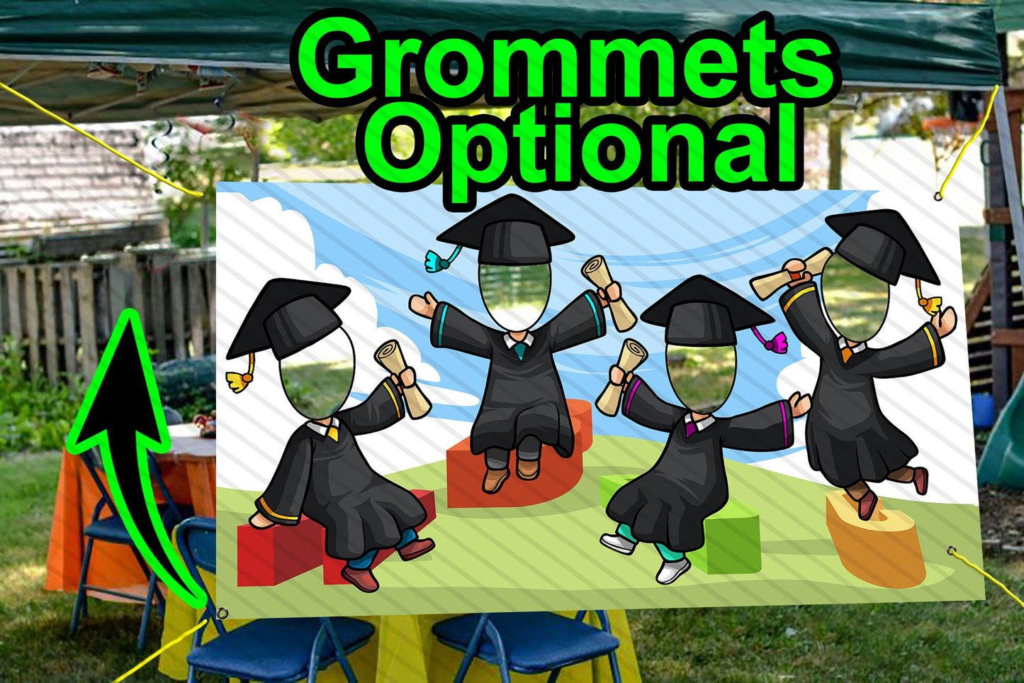 Graduation Theme Face Cutout, 42x72" Photo Stand-in, Party Selfie Photo Prop