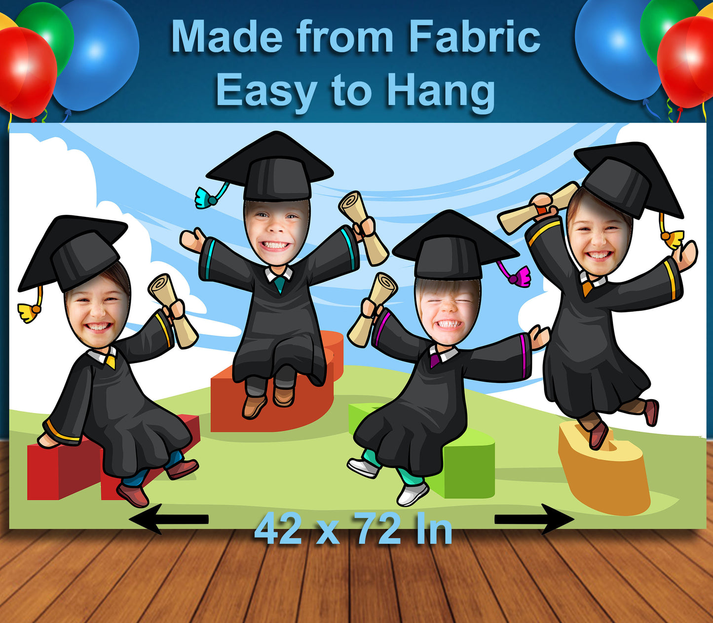 Graduation Theme Face Cutout, 42x72" Photo Stand-in, Party Selfie Photo Prop