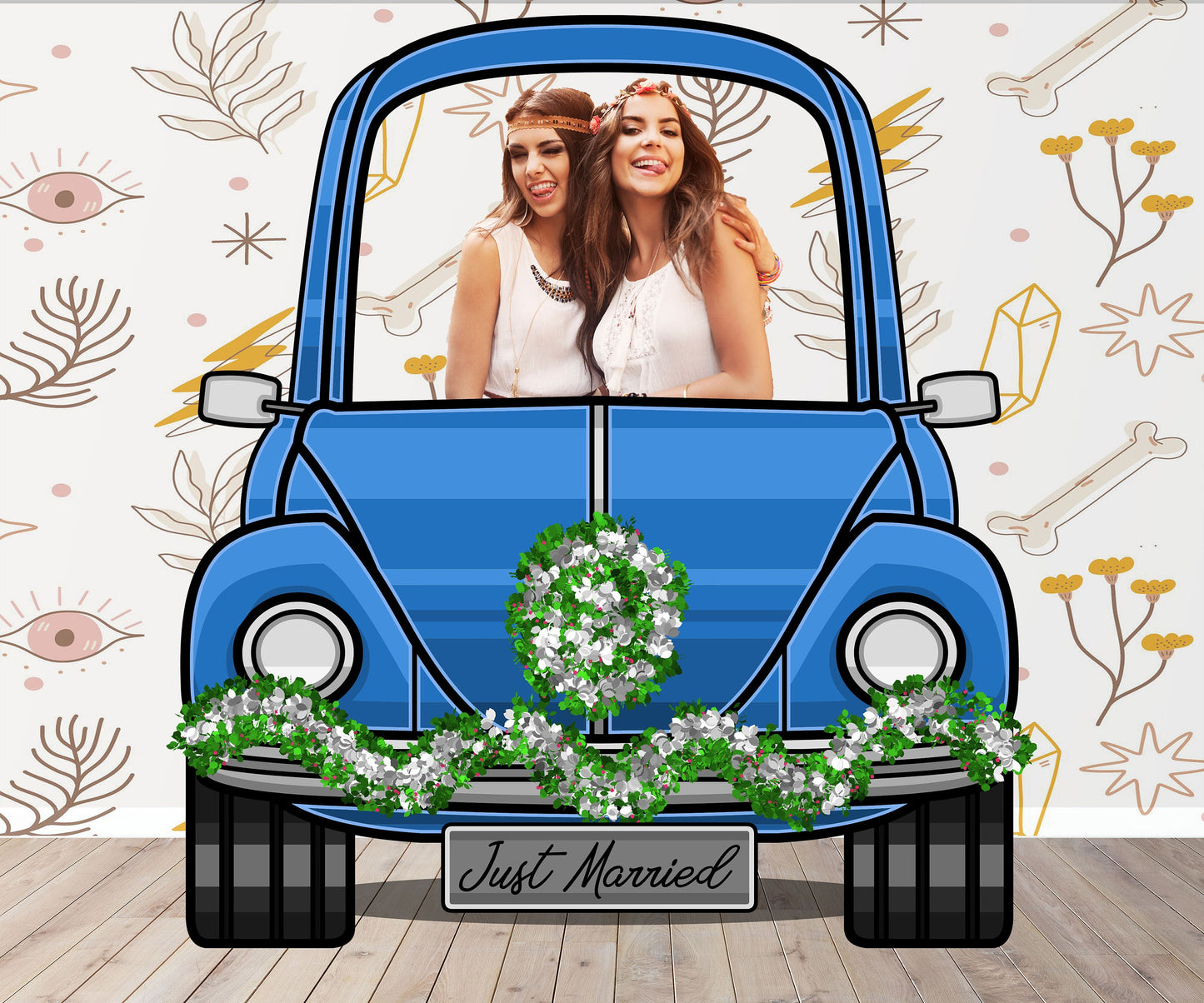Blue Wedding Car Photo Prop, Photo Booth Selfie Frame, DIY Party Props