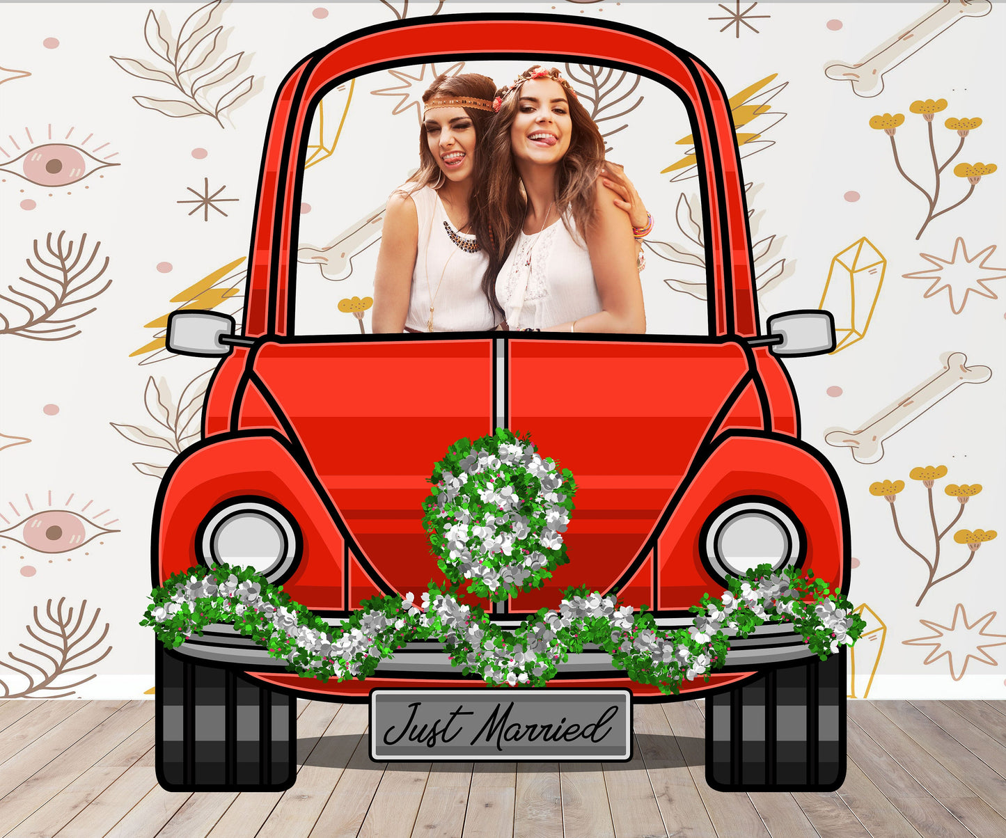 Red Wedding Car Photo Prop, Photo Booth Selfie Frame, DIY Party Props