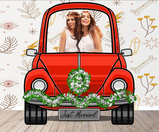 Red Wedding Car Photo Prop, Photo Booth Selfie Frame, DIY Party Props