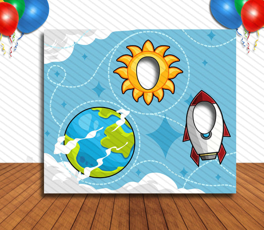 Rocket Theme Face Cutout, 36x42" Photo Stand-in, Party Selfie Photo Prop