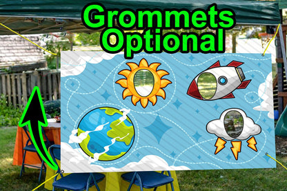Rocket Theme Face Cutout, 42x72" Photo Stand-in, Party Selfie Photo Prop