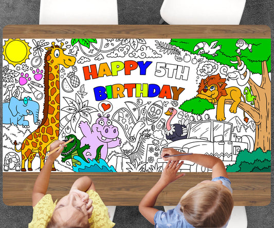 Safari Coloring Page, Custom Birthday Coloring Sheet, Jumbo Coloring Book Pages, Personalized Theme Giant Coloring Poster