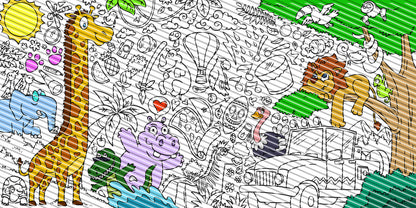 Safari Coloring Sheet, Jumbo Coloring Book Page, Animal Theme Giant Coloring Poster