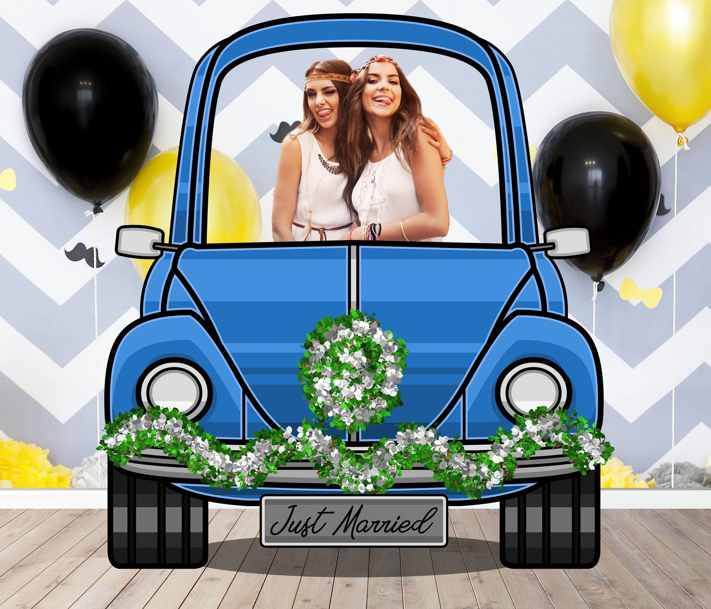 Blue Wedding Car Photo Prop, Photo Booth Selfie Frame, DIY Party Props
