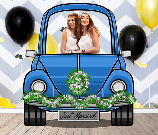 Blue Wedding Car Photo Prop, Photo Booth Selfie Frame, DIY Party Props