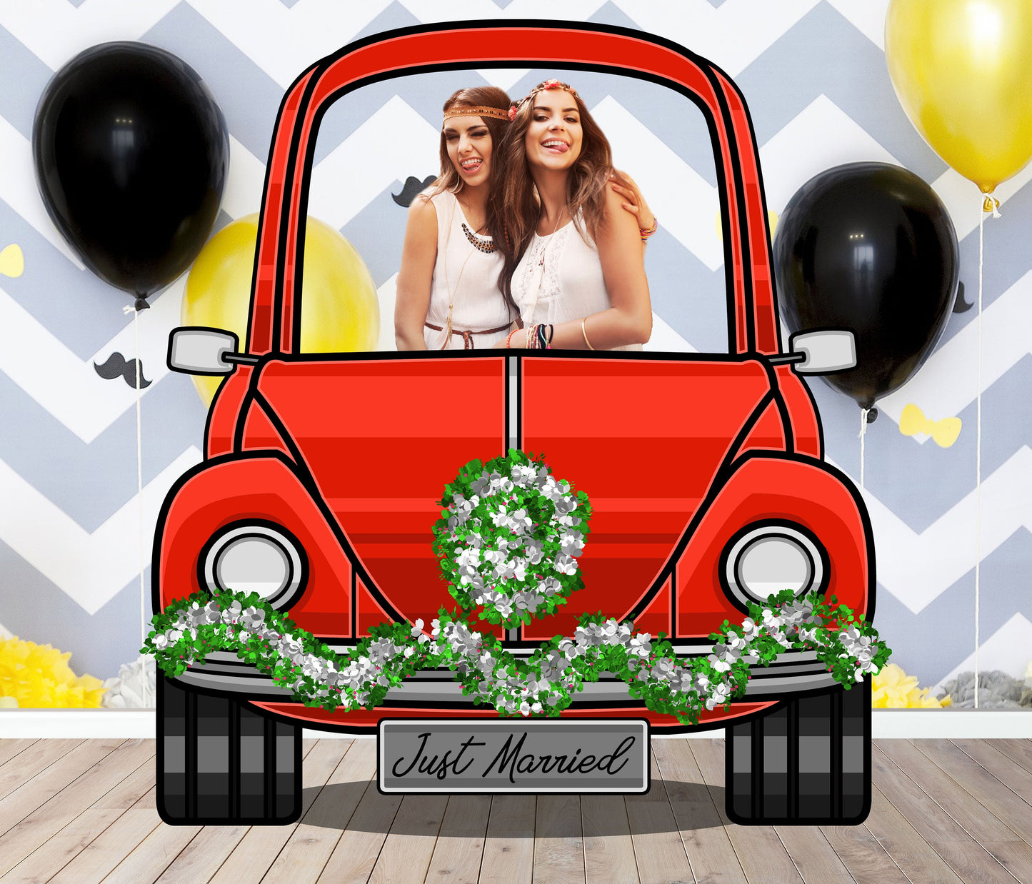 Red Wedding Car Photo Prop, Photo Booth Selfie Frame, DIY Party Props