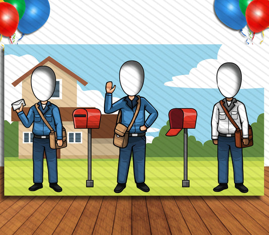 Mailman Theme Face Cutout, 42x72" Photo Standee, Party Selfie Photo Prop