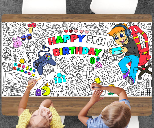 Gamer Boy Coloring Page, Custom Birthday Coloring Sheet, Jumbo Coloring Book Pages, Personalized Theme Giant Coloring Poster