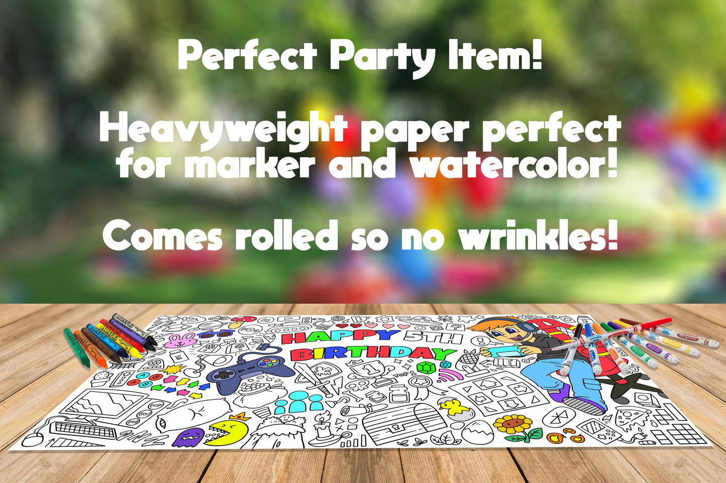 Gamer Boy Coloring Page, Custom Birthday Coloring Sheet, Jumbo Coloring Book Pages, Personalized Theme Giant Coloring Poster