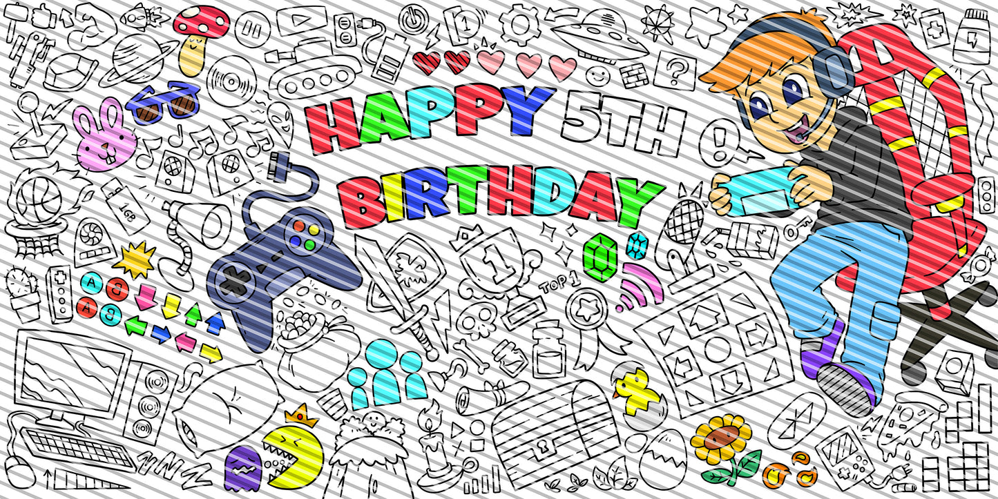 Gamer Boy Coloring Page, Custom Birthday Coloring Sheet, Jumbo Coloring Book Pages, Personalized Theme Giant Coloring Poster
