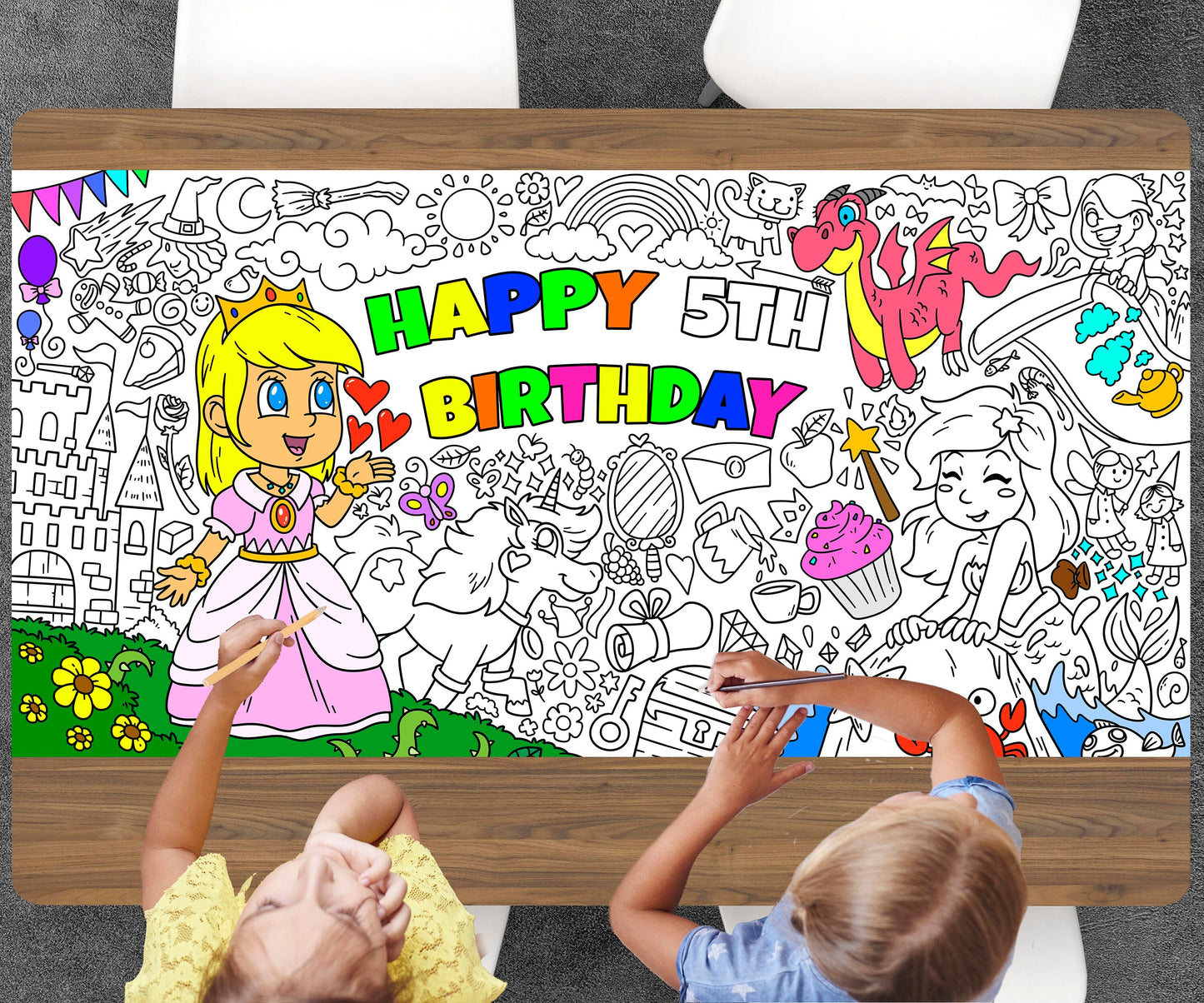 Princess Coloring Page, Custom Birthday Coloring Sheet, Jumbo Coloring Book Pages, Personalized Theme Giant Coloring Poster