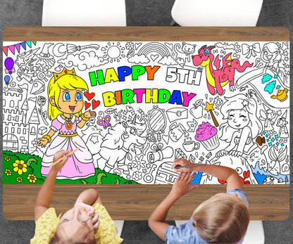 Princess Coloring Page, Custom Birthday Coloring Sheet, Jumbo Coloring Book Pages, Personalized Theme Giant Coloring Poster
