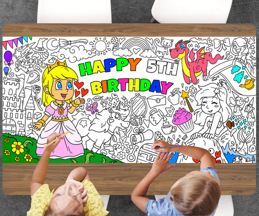 Princess Coloring Page, Custom Birthday Coloring Sheet, Jumbo Coloring Book Pages, Personalized Theme Giant Coloring Poster