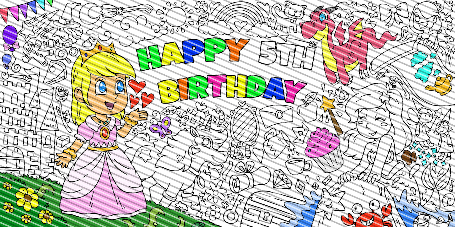 Princess Coloring Page, Custom Birthday Coloring Sheet, Jumbo Coloring Book Pages, Personalized Theme Giant Coloring Poster