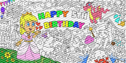Princess Coloring Page, Custom Birthday Coloring Sheet, Jumbo Coloring Book Pages, Personalized Theme Giant Coloring Poster