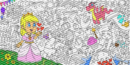 Princess Coloring Sheet, Jumbo Coloring Book Page, Fantasy Theme Giant Coloring Poster