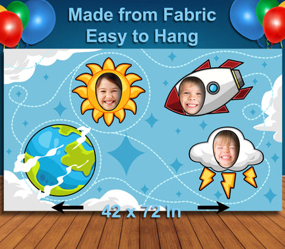 Rocket Theme Face Cutout, 42x72" Photo Stand-in, Party Selfie Photo Prop