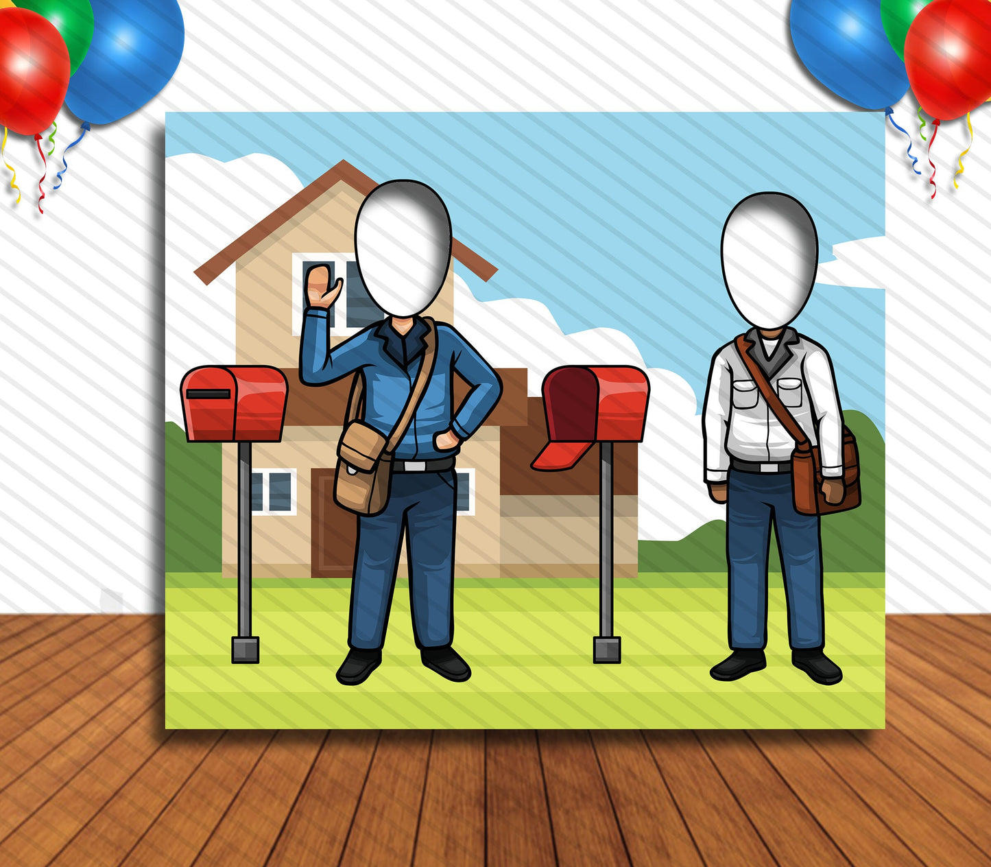 Mailman Theme Face Cutout, 36x42" Photo Standee, Party Selfie Photo Prop
