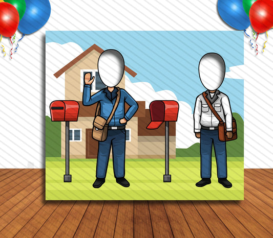 Mailman Theme Face Cutout, 36x42" Photo Standee, Party Selfie Photo Prop